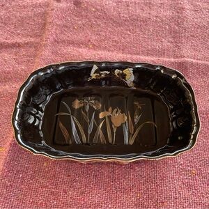 Kutani | Vintage Japanese Black Gold Iris Butterfly Soap Trinket Dish | Fairy